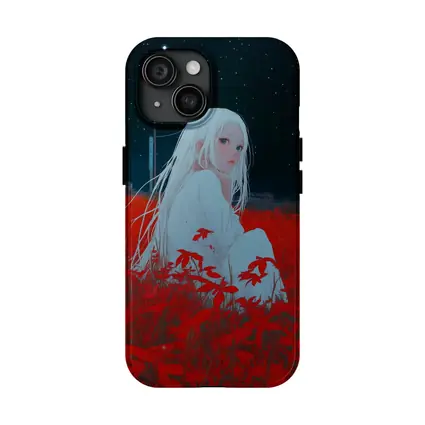 Anime Girl Sitting In Red Flower Field