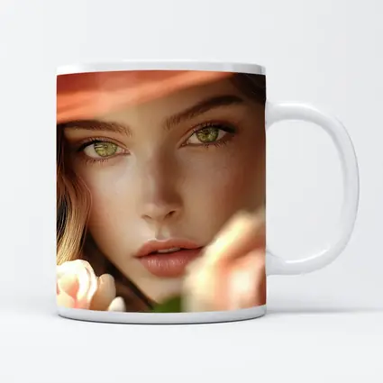 Green Eyes Woman Peach Hat Rose Portrait