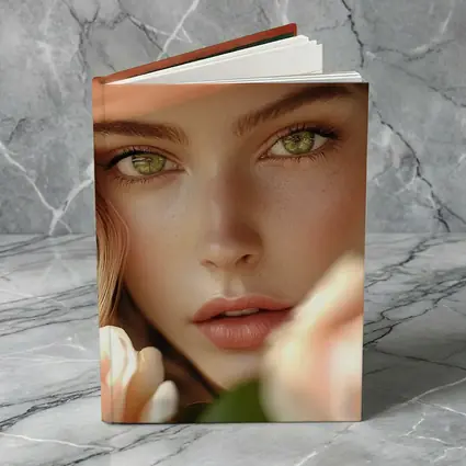 Green Eyes Woman Peach Hat Rose Portrait