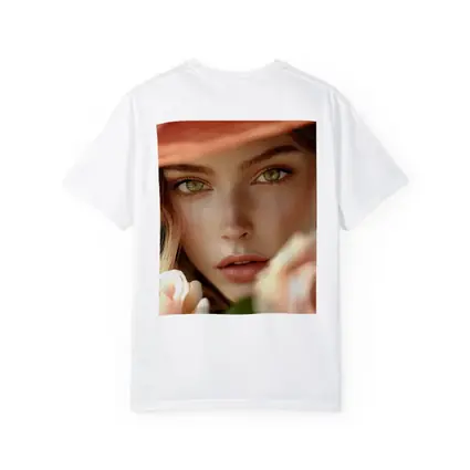 Green Eyes Woman Peach Hat Rose Portrait