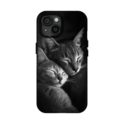 Two Cats Sleeping Together Black Background