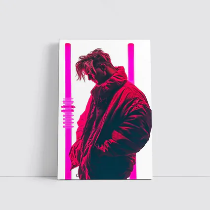 Man In Bomber Jacket Neon Pink Light