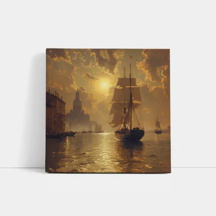 Tall Ship Venice Canal Golden Sunset Painting