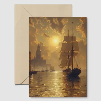 Tall Ship Venice Canal Golden Sunset Painting