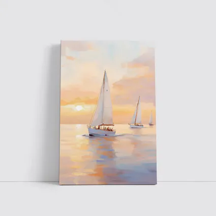 Sailboats On Calm Sea At Golden Sunset