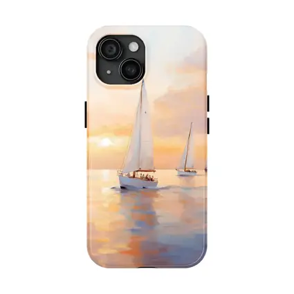 Sailboats On Calm Sea At Golden Sunset