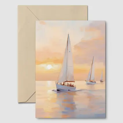 Sailboats On Calm Sea At Golden Sunset