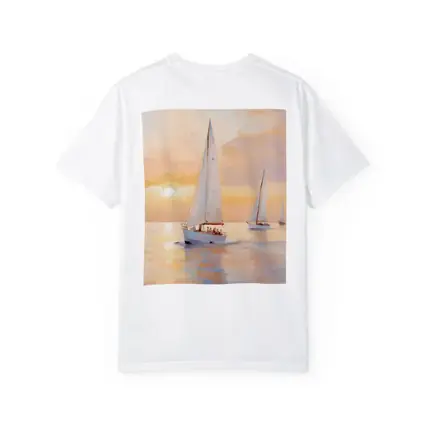 Sailboats On Calm Sea At Golden Sunset