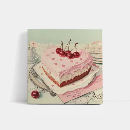 Heart Shaped Cherry Cake Vintage Illustration