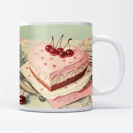 Heart Shaped Cherry Cake Vintage Illustration