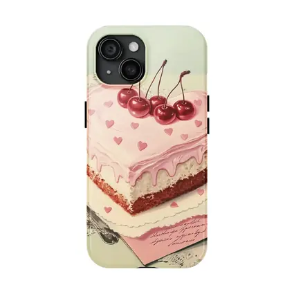 Heart Shaped Cherry Cake Vintage Illustration