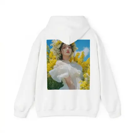 Young Woman White Dress Yellow Flower Field