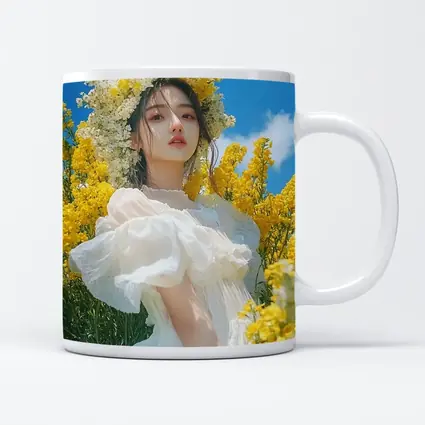 Young Woman White Dress Yellow Flower Field