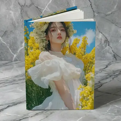 Young Woman White Dress Yellow Flower Field