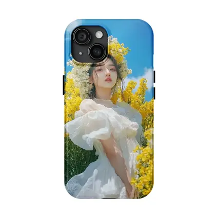 Young Woman White Dress Yellow Flower Field