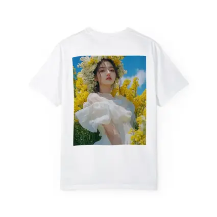 Young Woman White Dress Yellow Flower Field