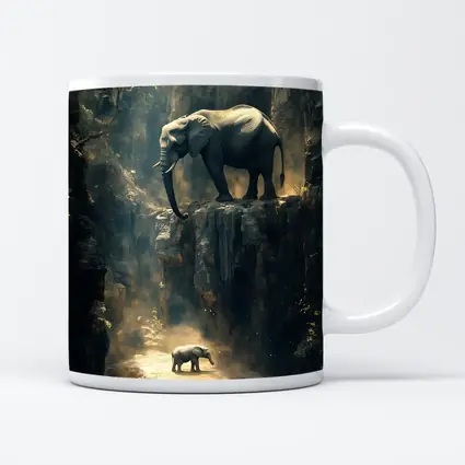 Elephants on Rocky Canyon Cliff Surreal