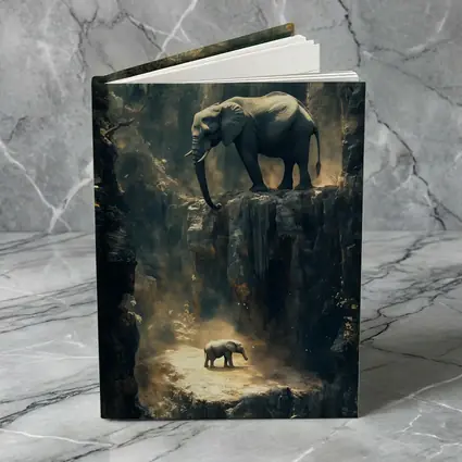 Elephants on Rocky Canyon Cliff Surreal