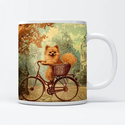 Pomeranian Dog Riding Bicycle Vintage Street