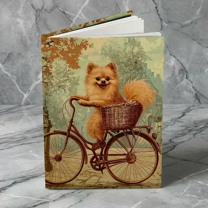 Pomeranian Dog Riding Bicycle Vintage Street