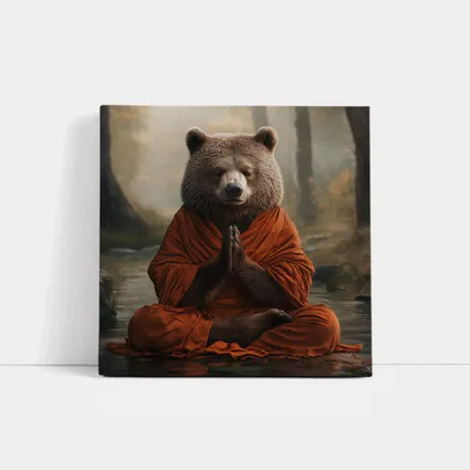 Meditating Bear Monk in Forest