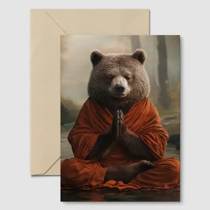 Meditating Bear Monk in Forest