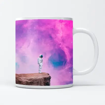 Astronaut Standing on Cliff Pink Galaxy