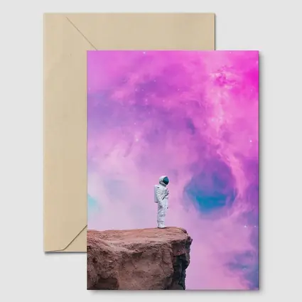 Astronaut Standing on Cliff Pink Galaxy
