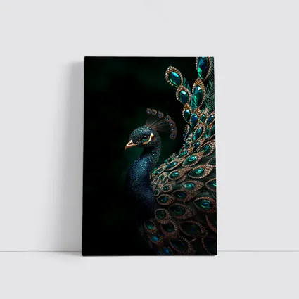 Jeweled Peacock Portrait On Dark Background