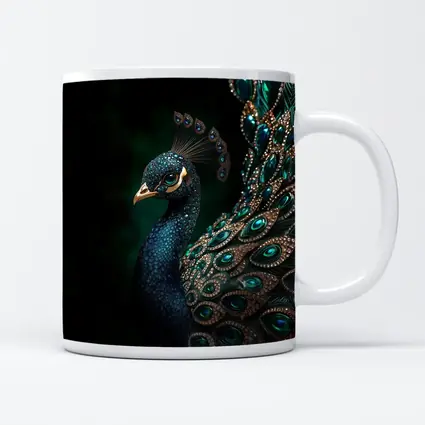 Jeweled Peacock Portrait On Dark Background