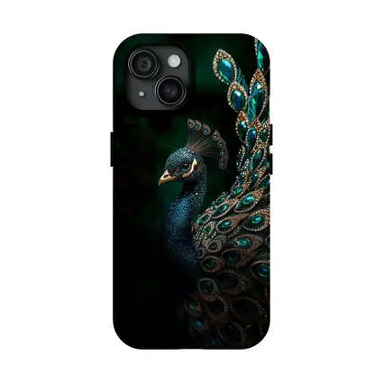 Jeweled Peacock Portrait On Dark Background
