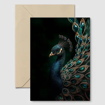 Jeweled Peacock Portrait On Dark Background