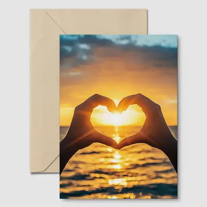 Heart Hands Silhouette Ocean Sunset Love