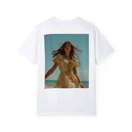 Woman Lace Dress Walking on Sunny Beach