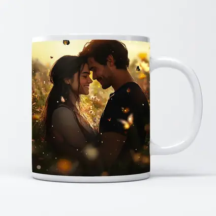 Couple Embracing In Wildflower Field Butterflies