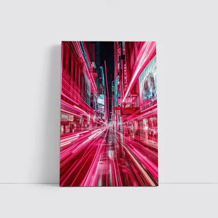 Neon Pink City Street Light Trails Night