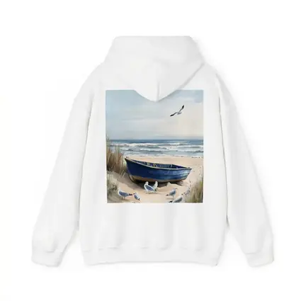 Blue Rowboat Beach Seagulls Ocean Painting