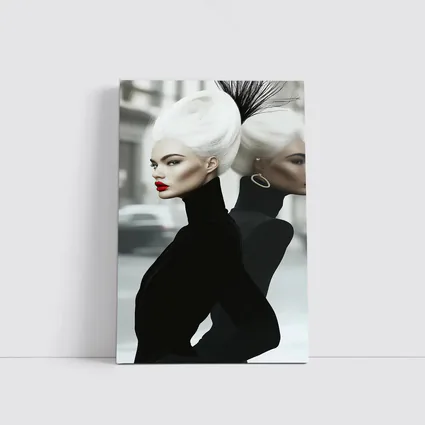 Fashion Woman White Hair Black Outfit City