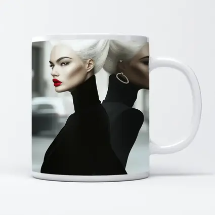 Fashion Woman White Hair Black Outfit City