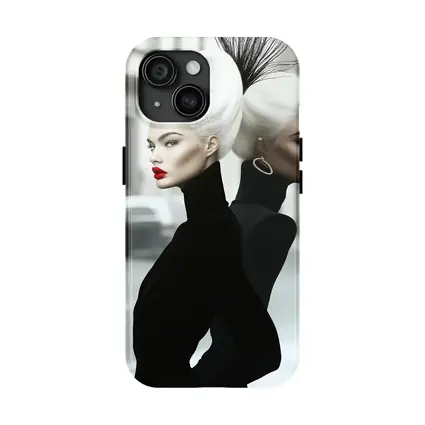 Fashion Woman White Hair Black Outfit City