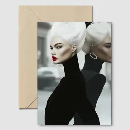 Fashion Woman White Hair Black Outfit City