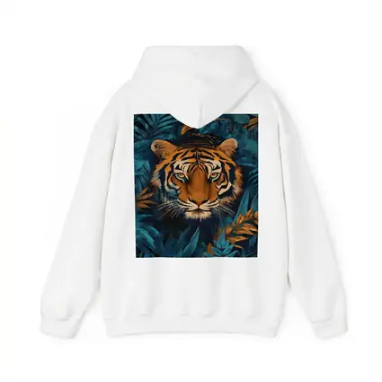 Tiger Face Deep Blue Jungle Foliage Art