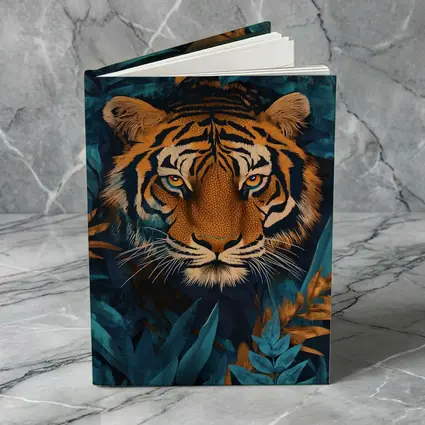 Tiger Face Deep Blue Jungle Foliage Art