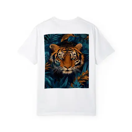 Tiger Face Deep Blue Jungle Foliage Art