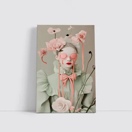 Surreal Woman Pink Roses Mint Fashion Portrait