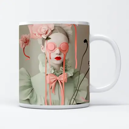 Surreal Woman Pink Roses Mint Fashion Portrait