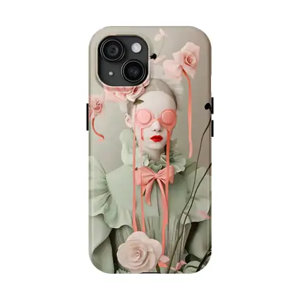 Surreal Woman Pink Roses Mint Fashion Portrait