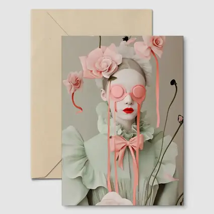 Surreal Woman Pink Roses Mint Fashion Portrait