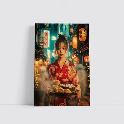 Japanese Woman Kimono Sushi Night Street