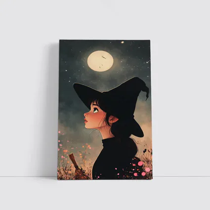 Anime Witch Girl Moonlit Night Sky